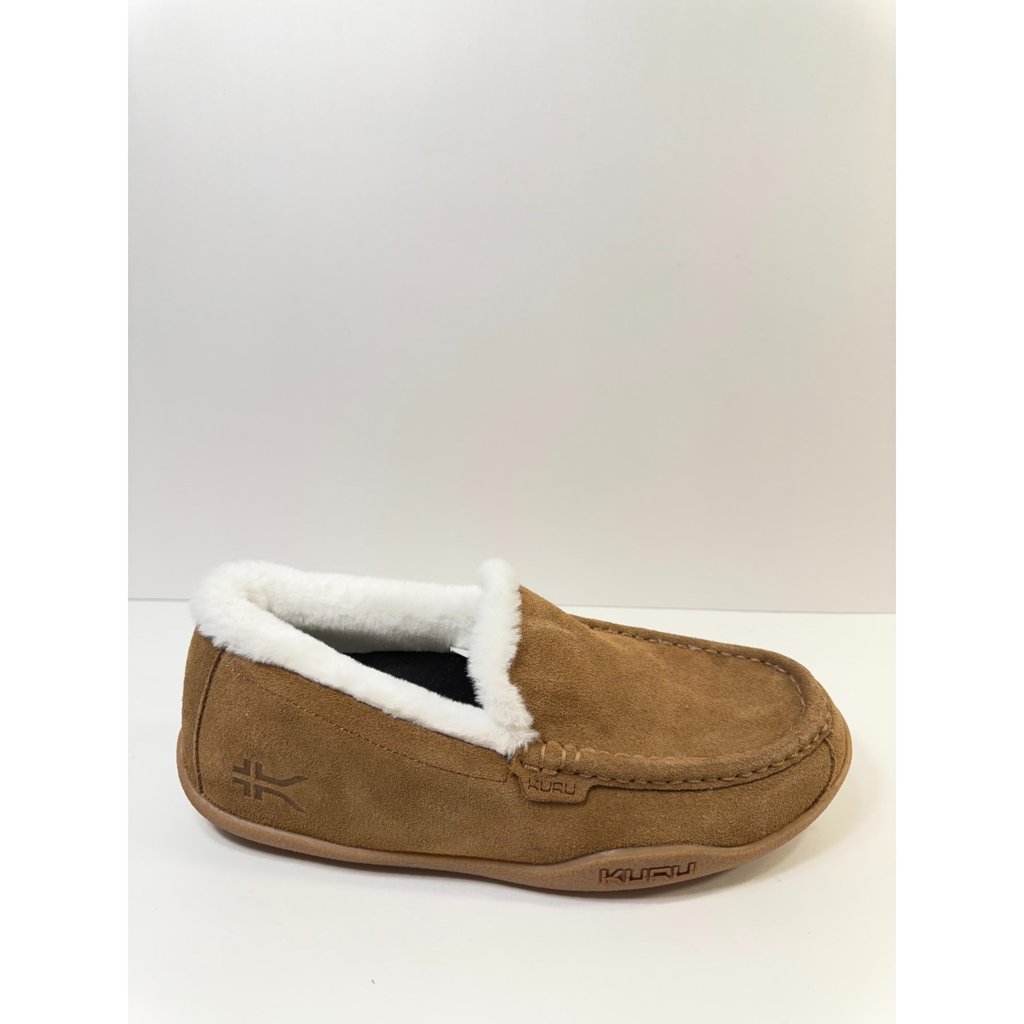 C15. Kuru Mens Moccasin Slippers Brown/White Faux Fur-Us 10
