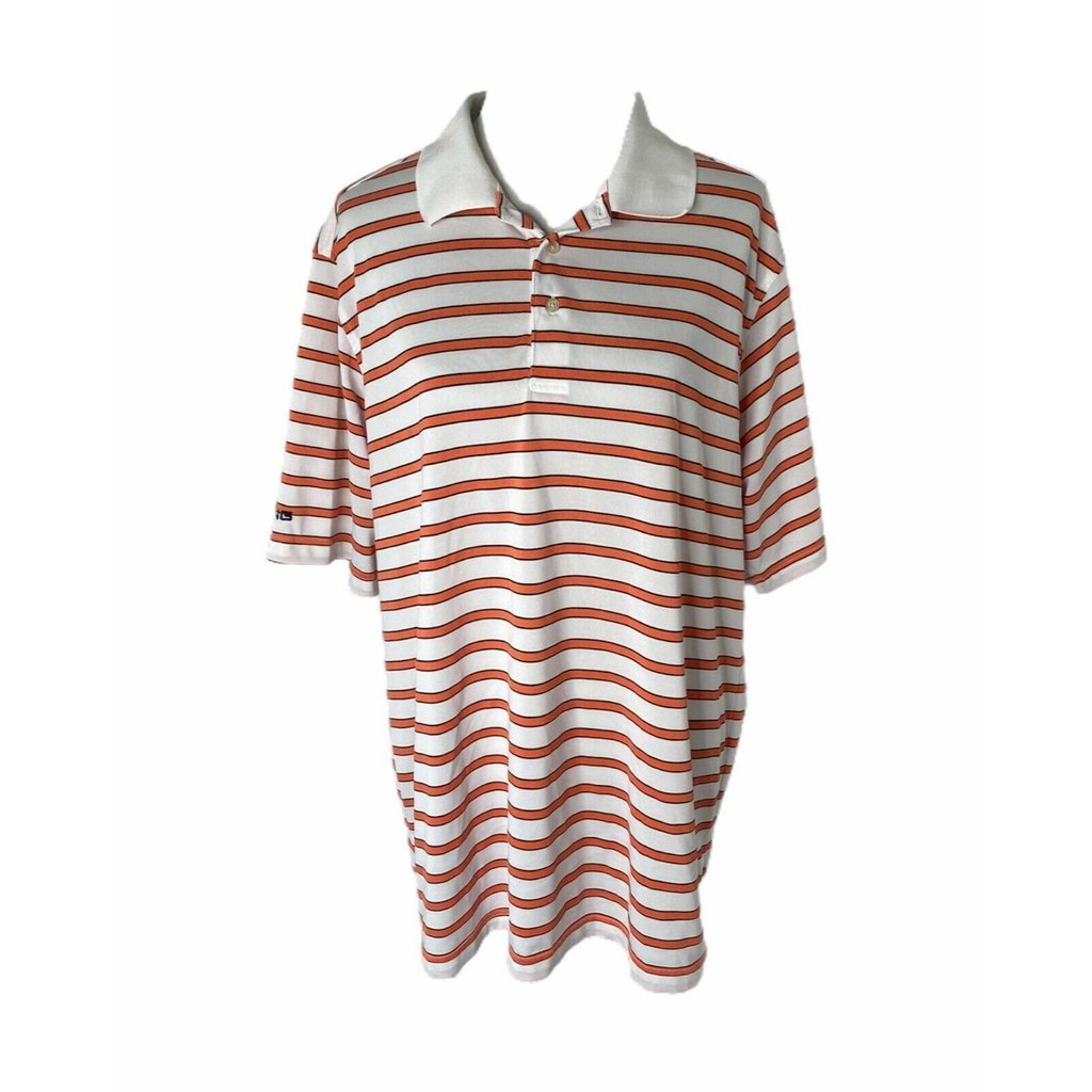 Ping Men's Shirt Orange And White Stripped Polo Short Sleeve Performance Size Xl