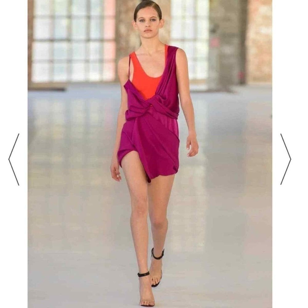 Nwt Atlein Hybrid Satin Draped Mini Dress Runway Color Block Fuchsia Sz 2