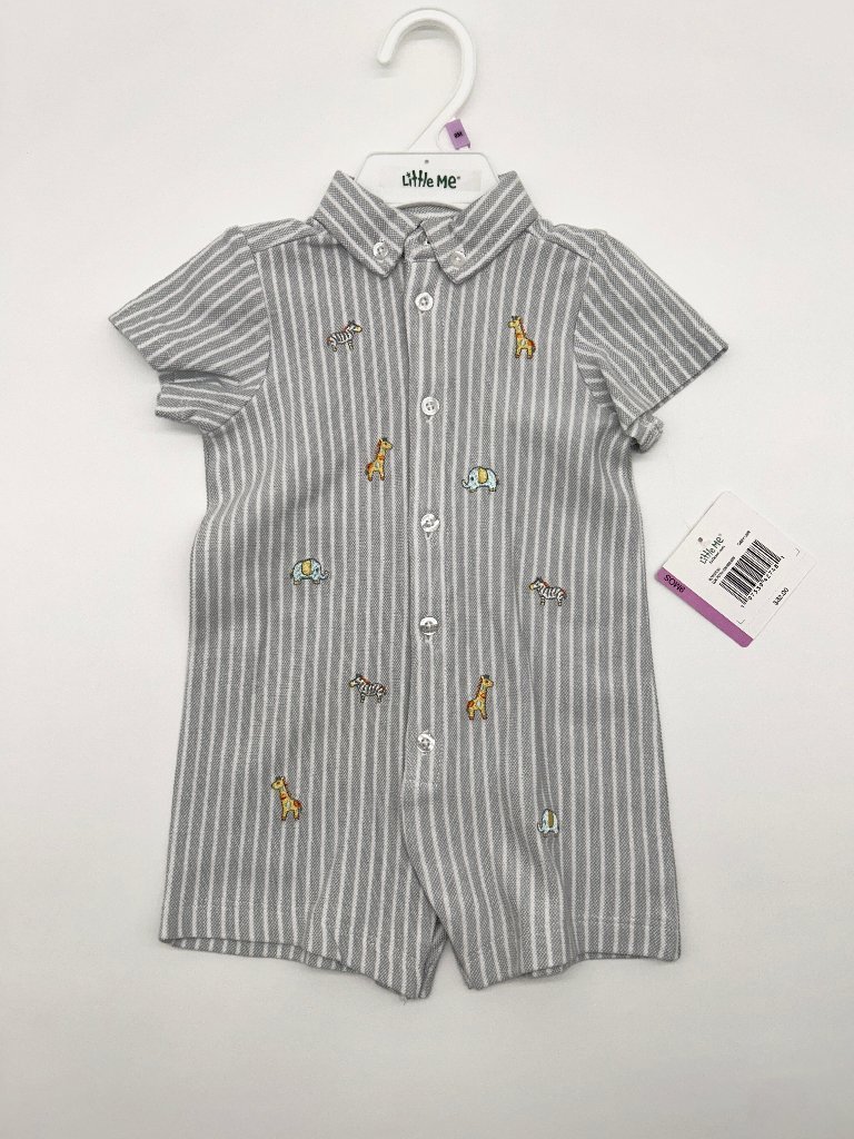 Nwt Little Me Unisex 9m Short Sleeve Striped Romper