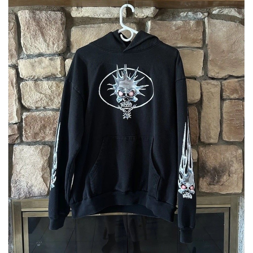 Hard Jewelry 2023 Og Black Skull Metallic Punk Obituary Flame Hoodie Xl Unisex