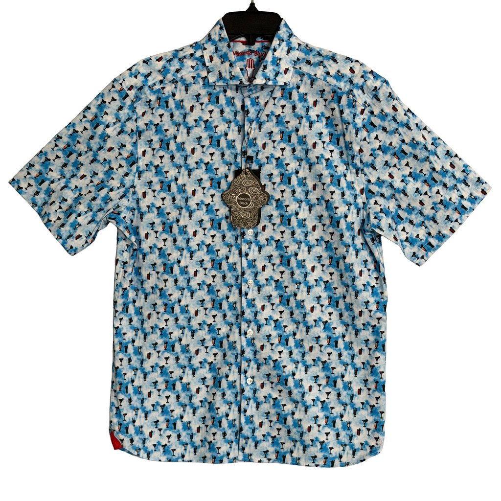 Visconti Black Casual Shirt Men's Small Modern Fit Stretch Cocktail Print New