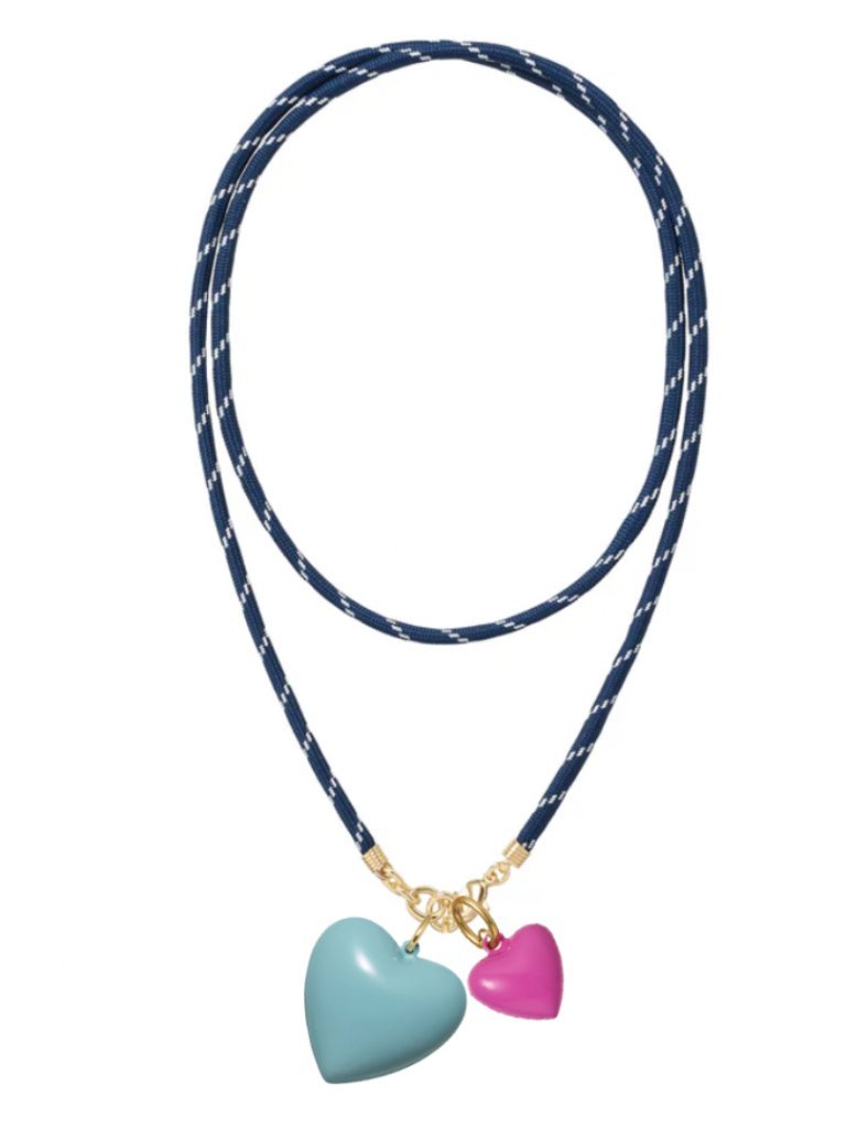 Roxanne Assoulin The Happy Cord Long Big Double Heart Necklace Navy/Cloud/Magent