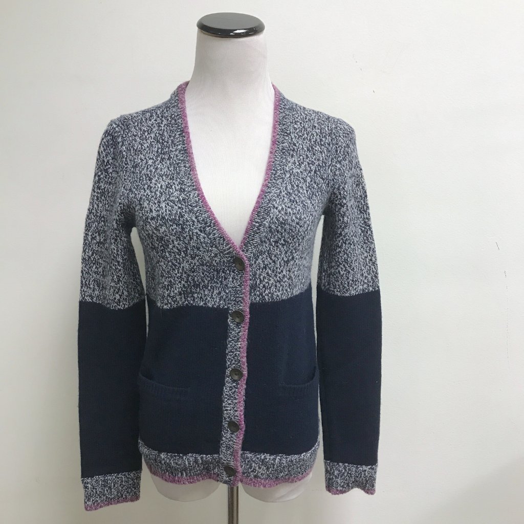 Rag & Bone Navy Blue White Marled Tweed Wool Alpaca Cardigan Sweater Xs