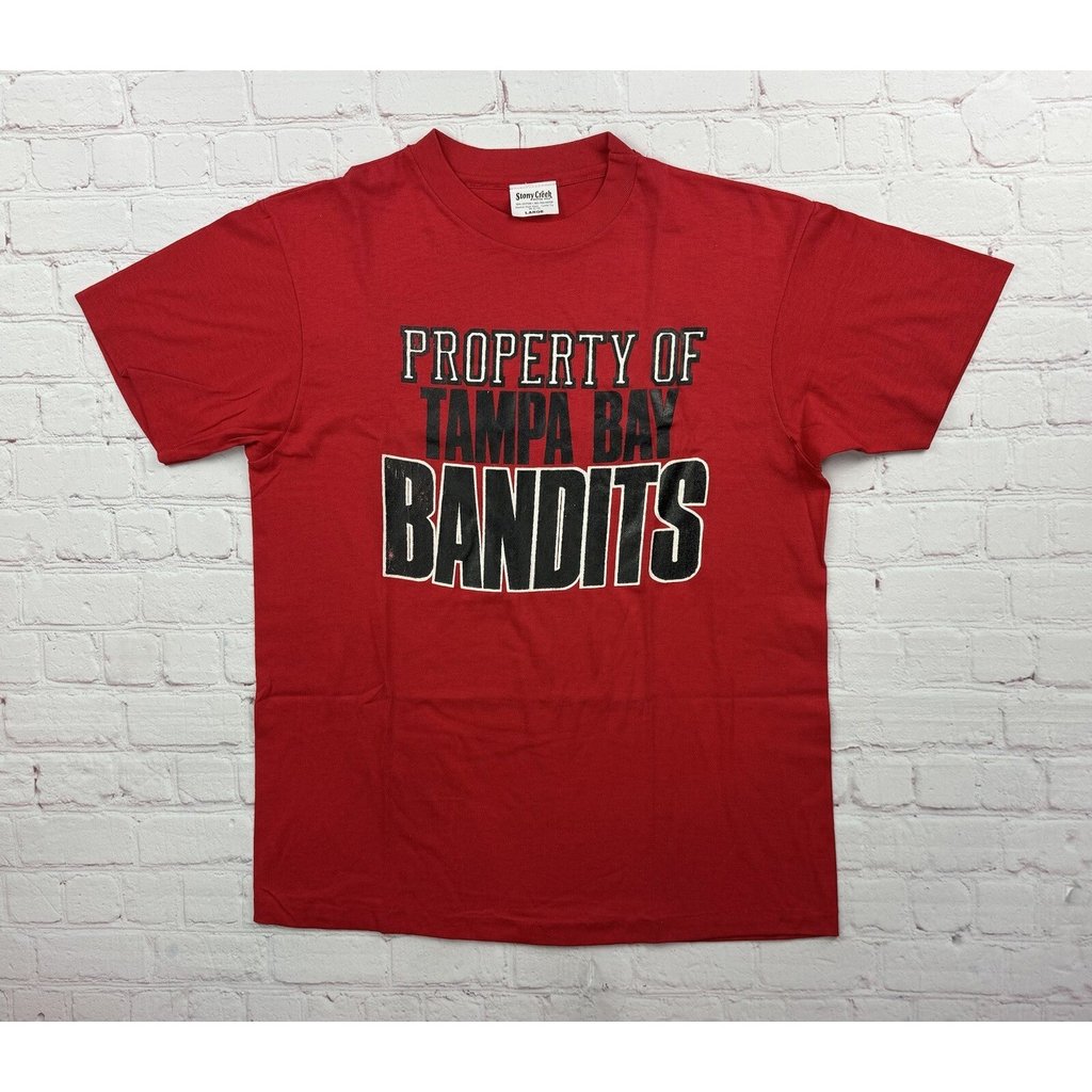 New Vtg 80's Property Of Tampa Bay Bandits Red T Shirt Usfl Rare Size Lg