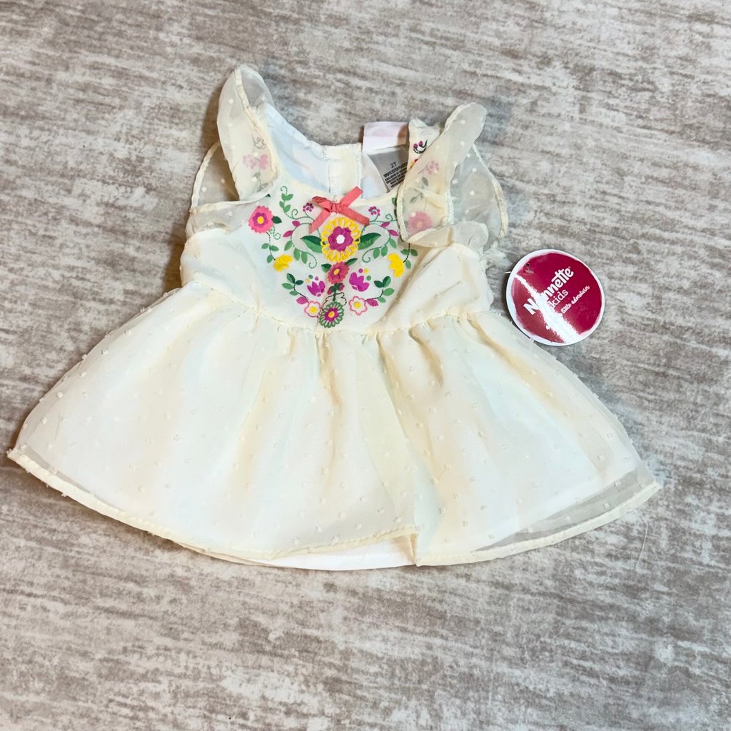 Nannette Kids Toddler Girl 2t Off White Embroidered Floral Ruffle Chiffon Dress