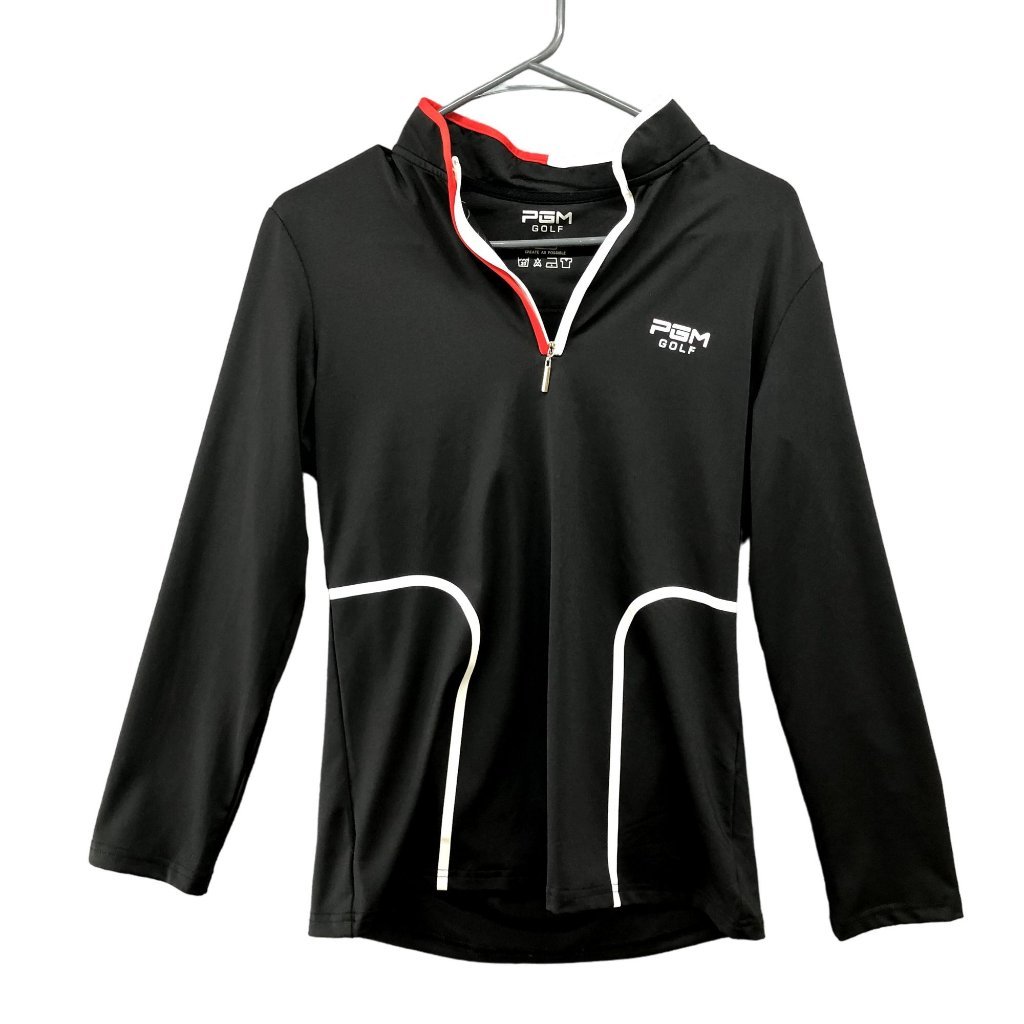 Women's Black Long Sleeve Quarter-Zip Top With White Piping