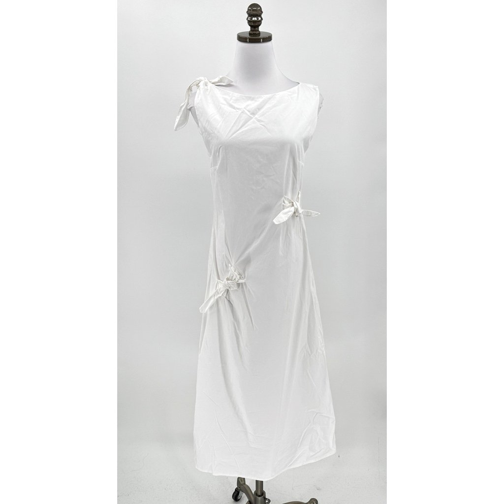 Boskemper Womens White Cotton Tie Shoulder Midi Dress Sleeveless Sz Xs
