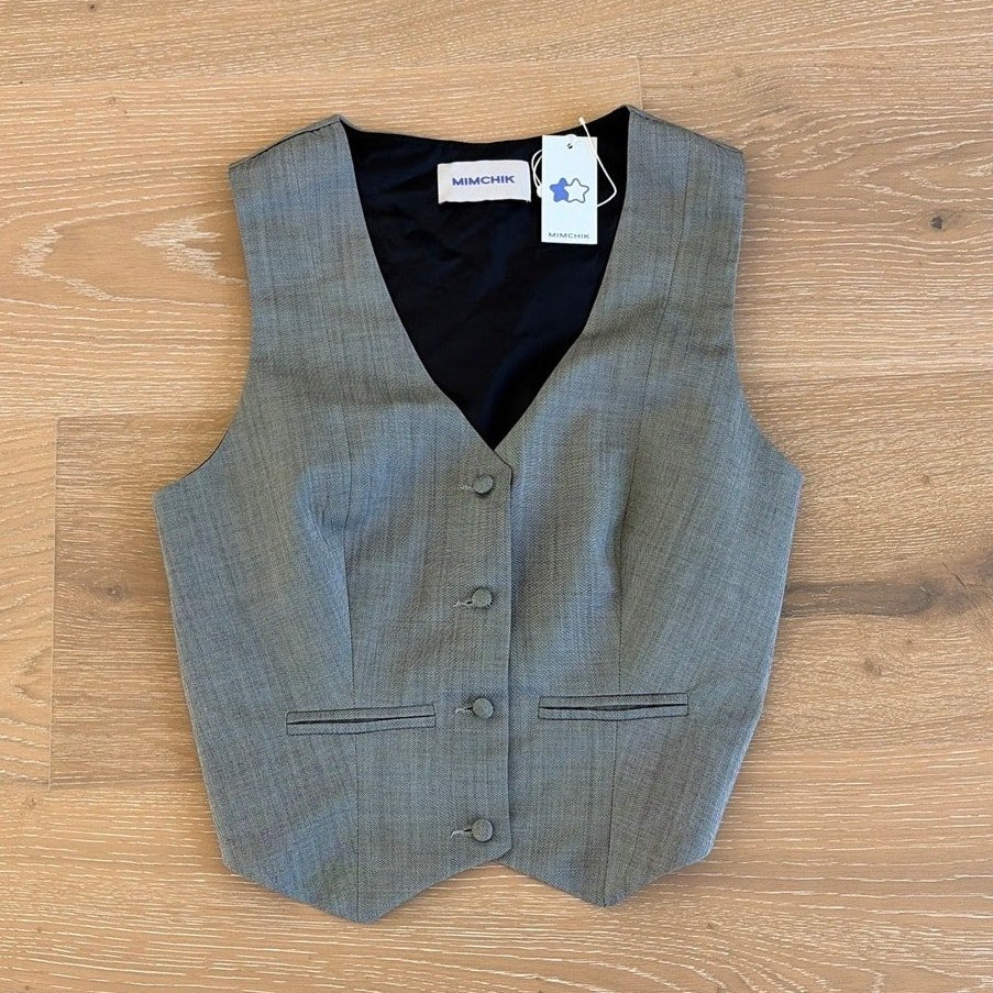 Mimchik Sleeveless Backless Waistcoat Vest Size L Gray