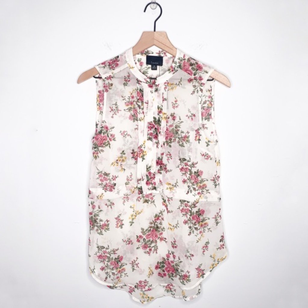 Lumiere White Floral Print High Neck Tank Top
