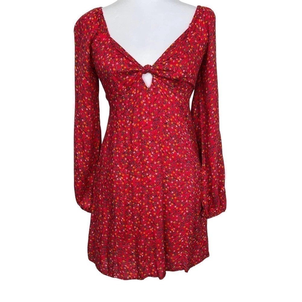 Row A Dress Red Long Sleeve Floral Fairygrunge New With Tags Size Xs