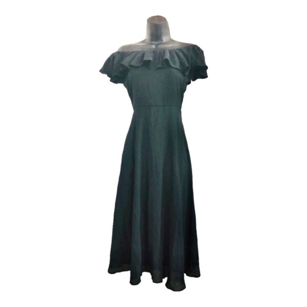 Sage Collection Black Off The Shoulder Flounce Neckline Flowy Midi Dress Size 2
