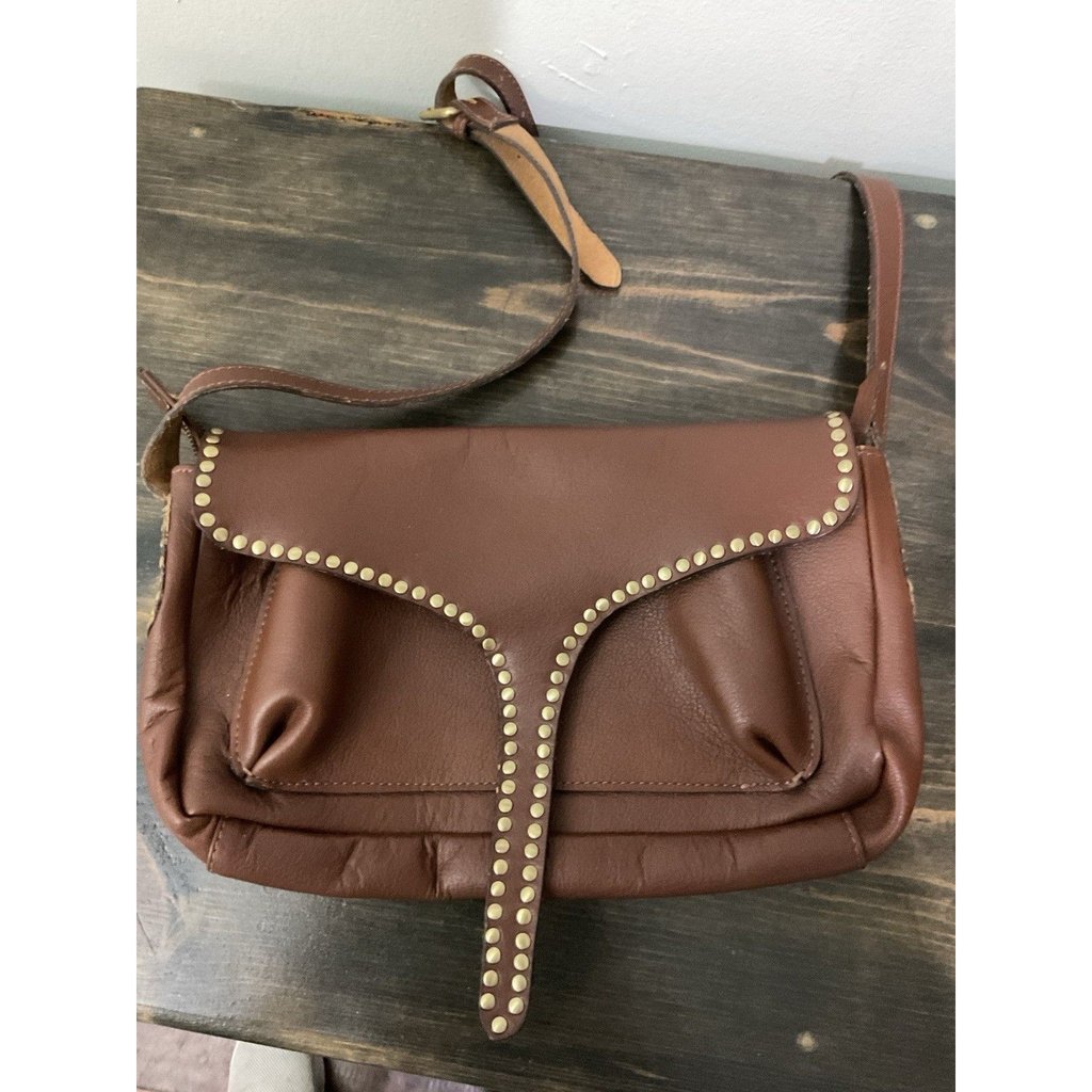 Luxuria Brown Leather Studded Shoulder Bag