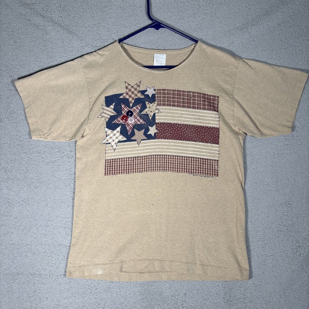 Vintage Melhart Designs T Shirt Women’s Size M Tan American Flag Teacher Patriot
