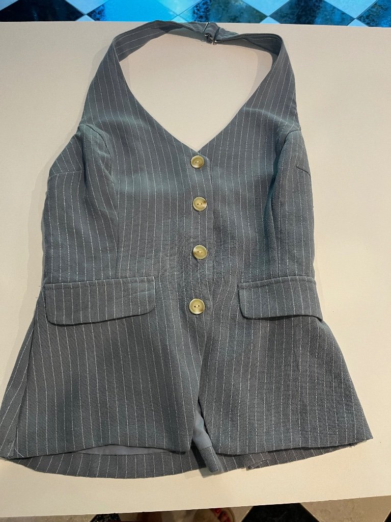 Monteau Blue Pinstriped Halter Top Small Nwt