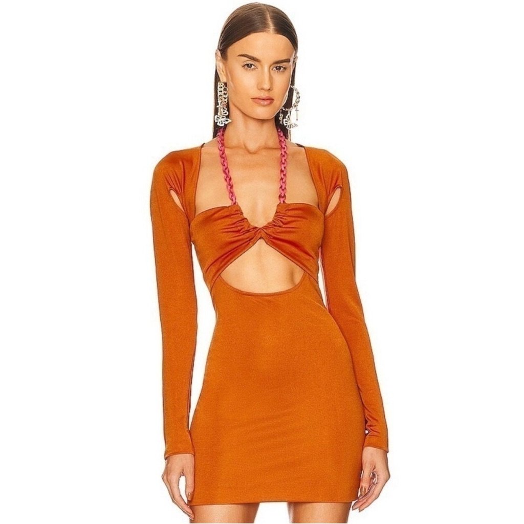 Dundas X Revolve Ashleigh Cut Out Chain Mini Dress Orange Pink Size Xs Nwt