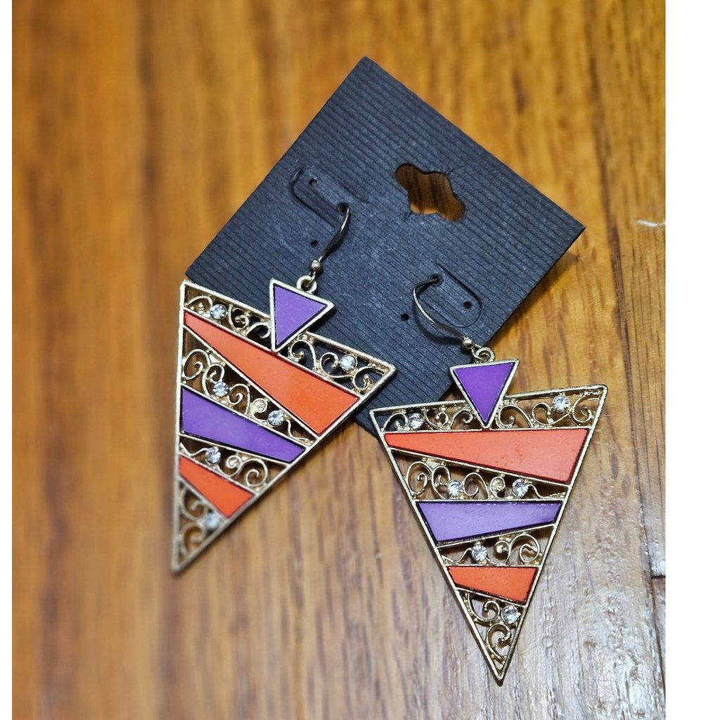 Shoedazzle Gold Geometric Enamel Rhinestone Triangle Drop Earrings Nwt