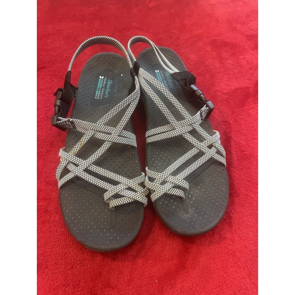 Skechers Raggae Irie Mon Outdoor Lifestyle Sandals Woman Size 10 Black White