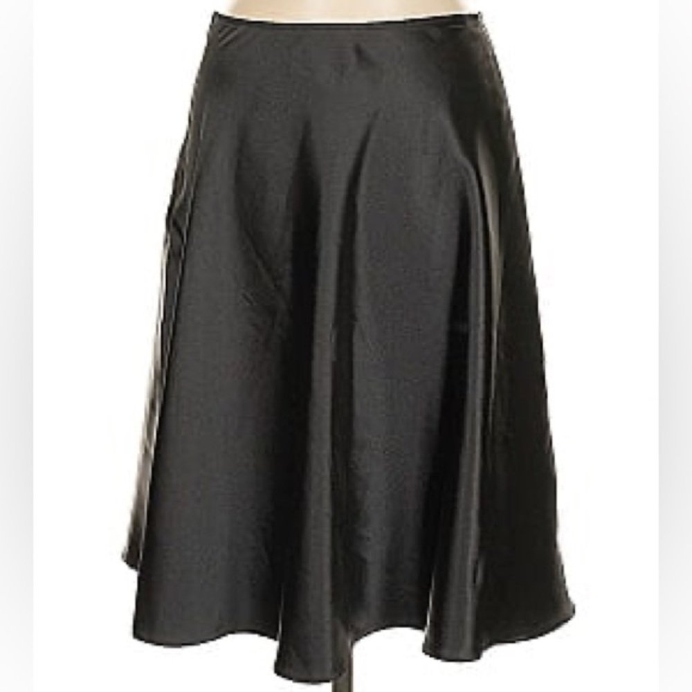 Vintage Js Boutique Black Satin A-Line Midi Skirt Formal Party Minimalist, 14