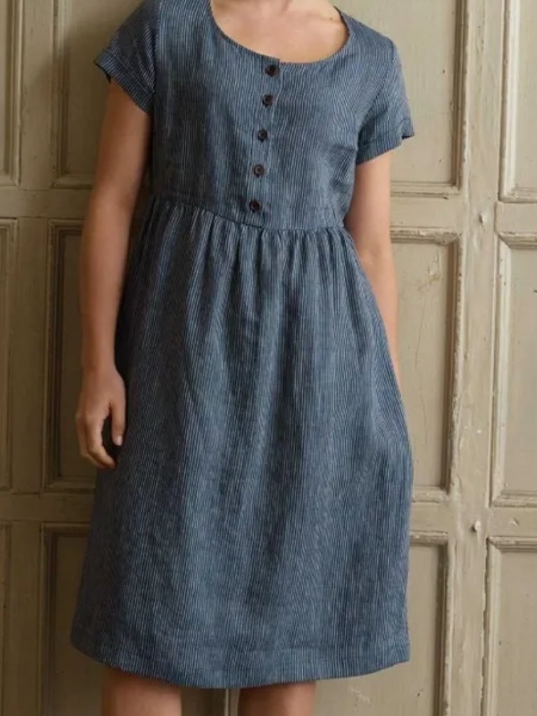 Pyne & Smith No. 11 Linen Dress In Blue Indigo Stripe Xs