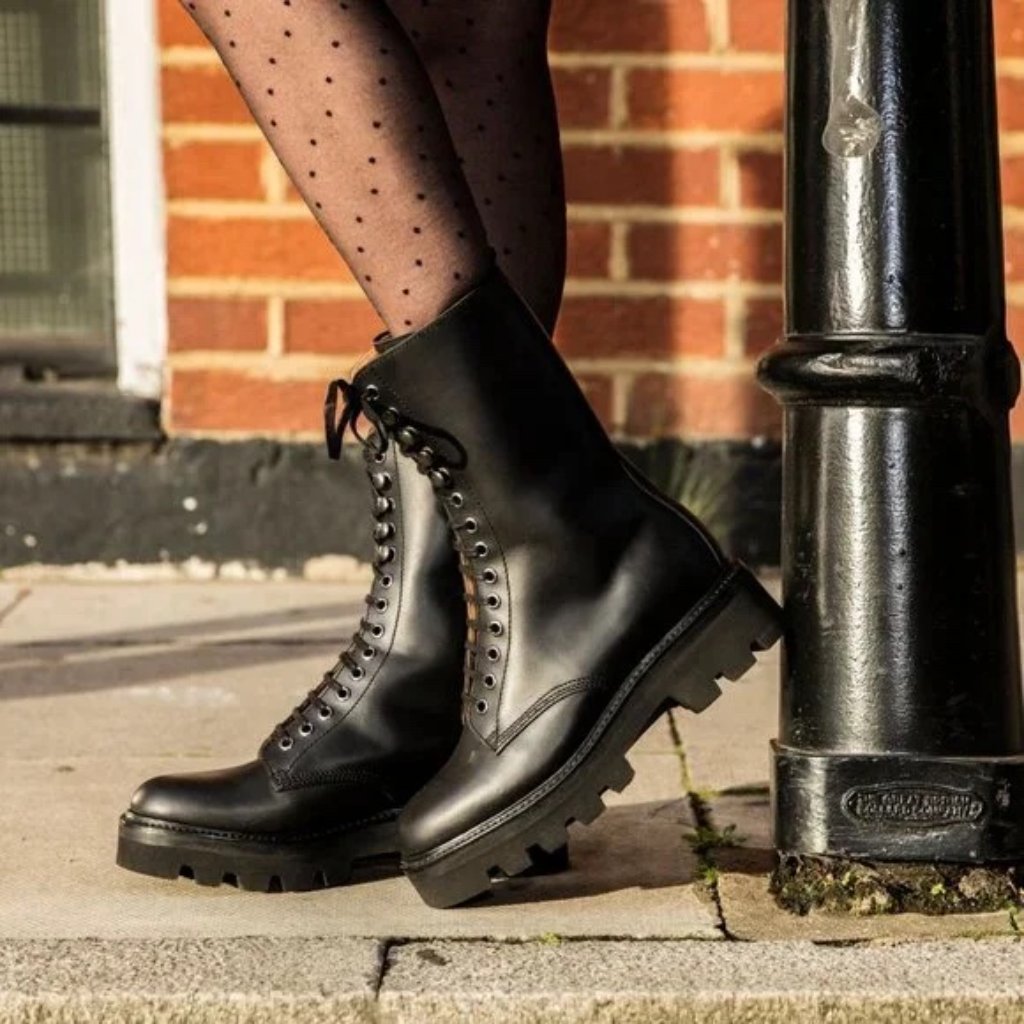 Anthropologie X Grenson Mavis Black Leather Combat Boots Uk 4.5/Us 7 - $686
