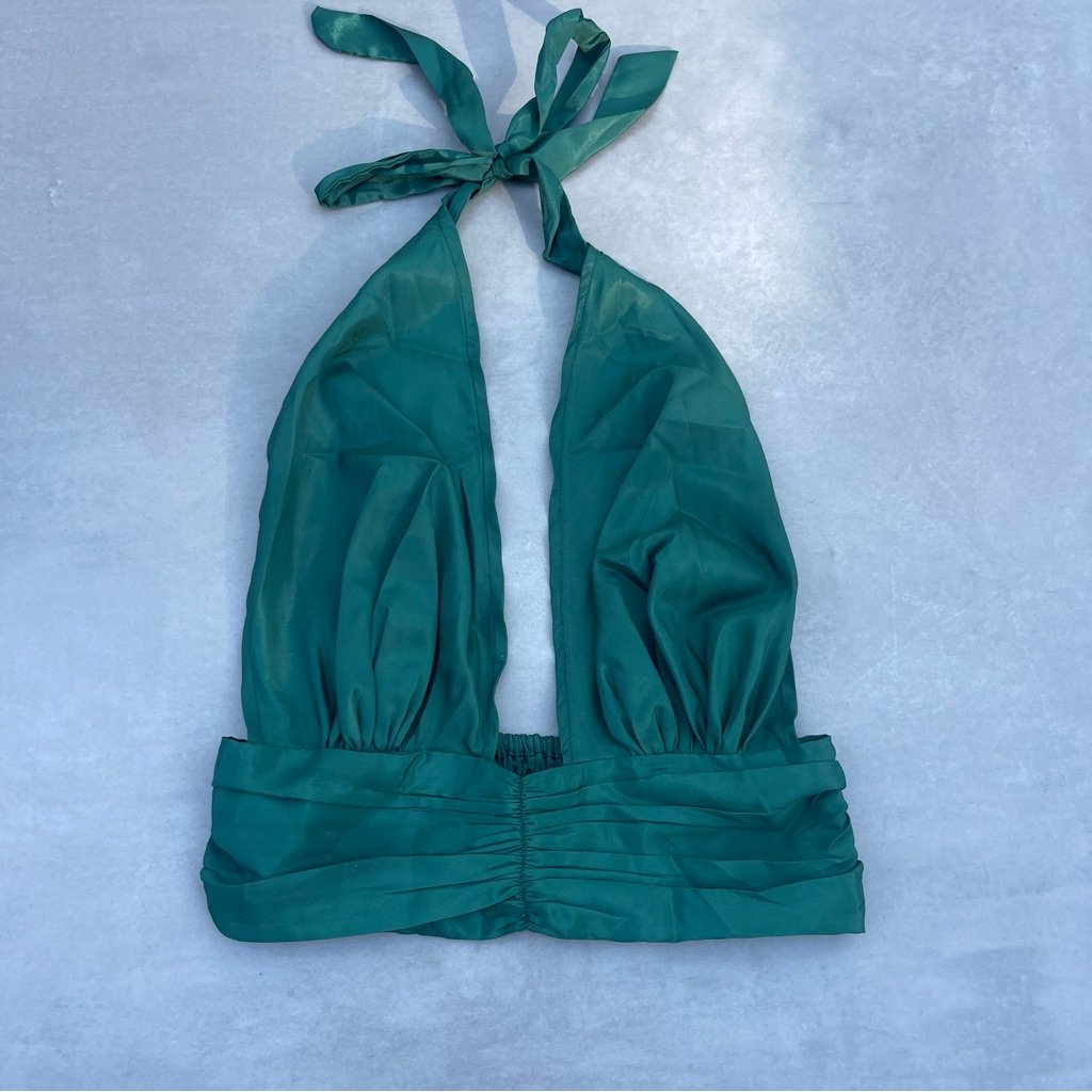 Green Backless Halter Crop Top