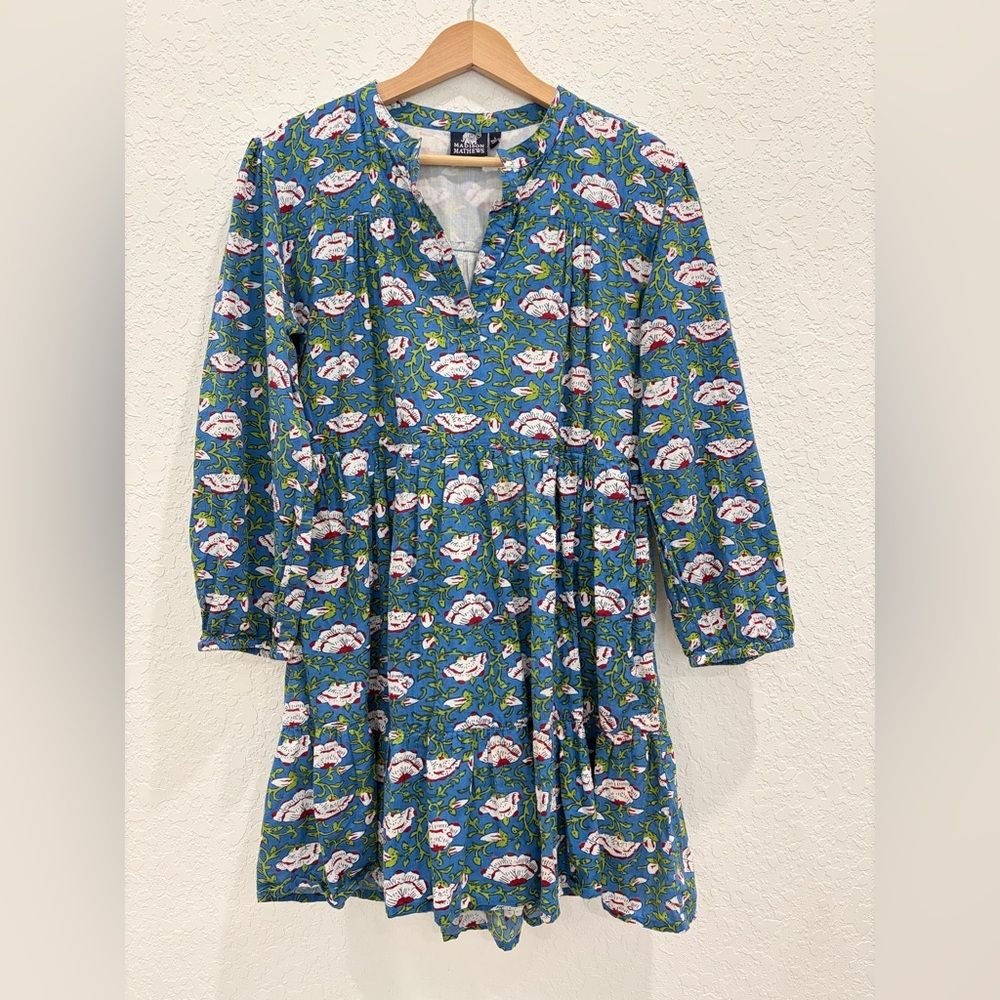 Madison Mathews Folly Dress Blue Floral Size Large