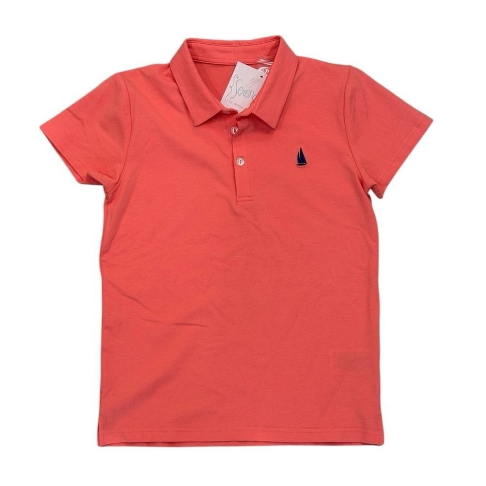 Serendipity By Shrimp And Grits Boy’s Coral Polo Shirt With Embroidered Logo