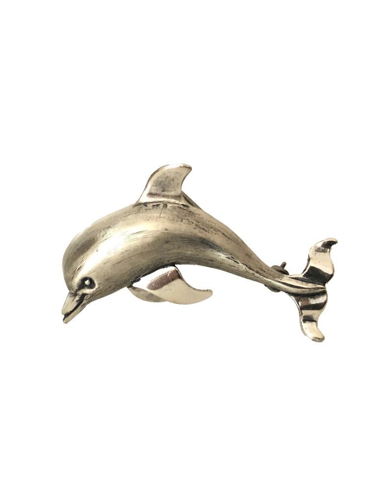 Beau Dolphin Vintage 925 Sterling Silver 1 5/8" Pin Brooch Fine Preowned