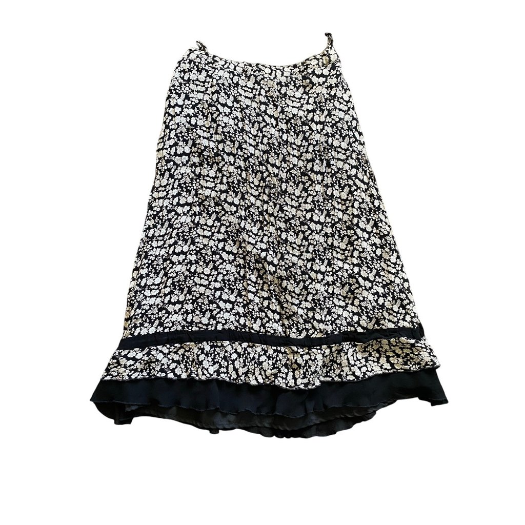 Indira Black And White Floral Midi Skirt Size Medium Cottagecore Business