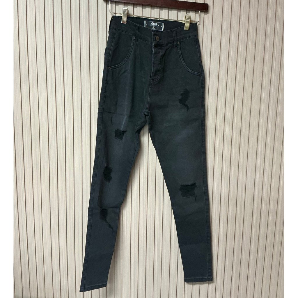Siksilk Men's Distressed Flat Skinny Jeans Black Wash Stretch Denim Size Xs