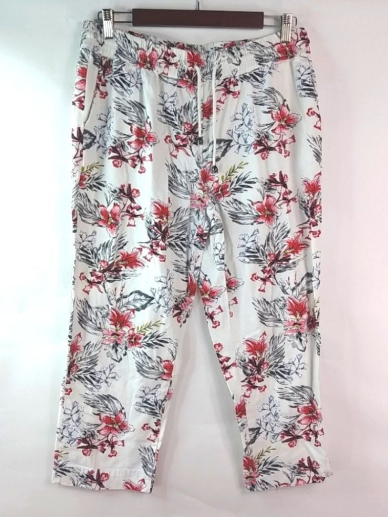 Style Me Xlp Linen Pull On Capri Pants Red Bloom Floral Pattern Petite