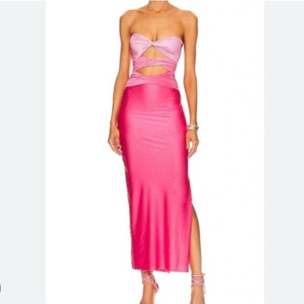 Baobab “Ola” Strapless Cutout Midi Dress Nwt Twist Front / Peekaboo Detail