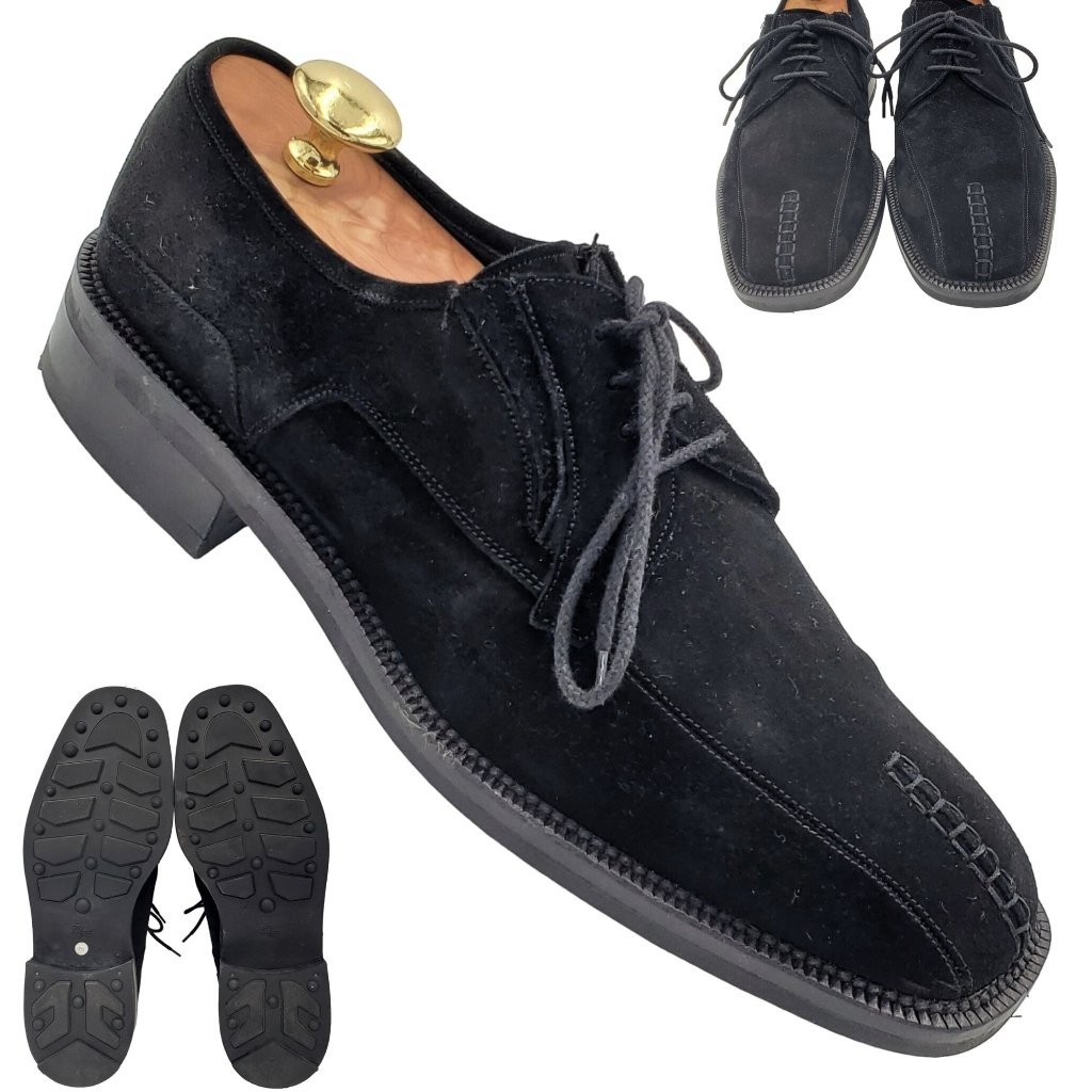 Mezlan Dress Shoes Mens 9.5 Black Suede Leather Split-Toe Bluchers Derby Oxfords