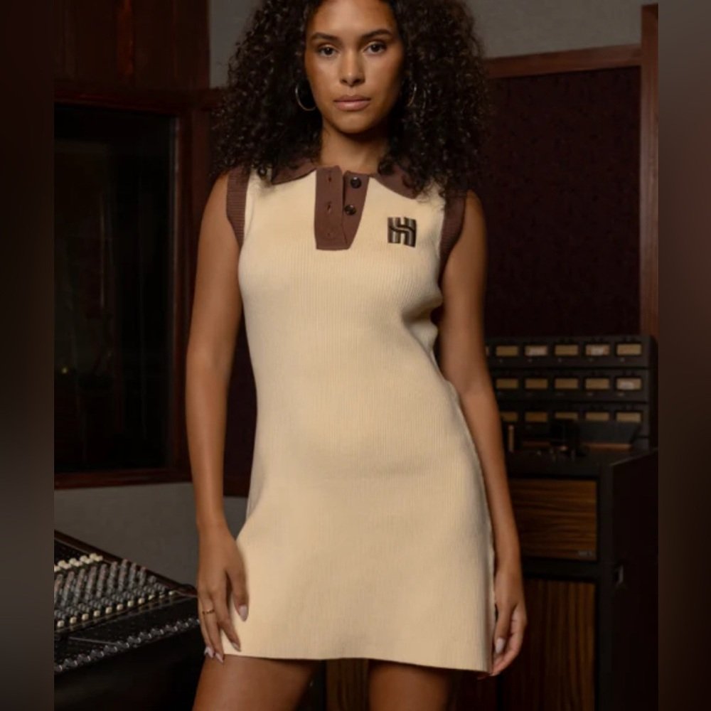 Honor The Gift Womens Ribbed Tennis Dress In Cream And Brown Polo Xl Nwt