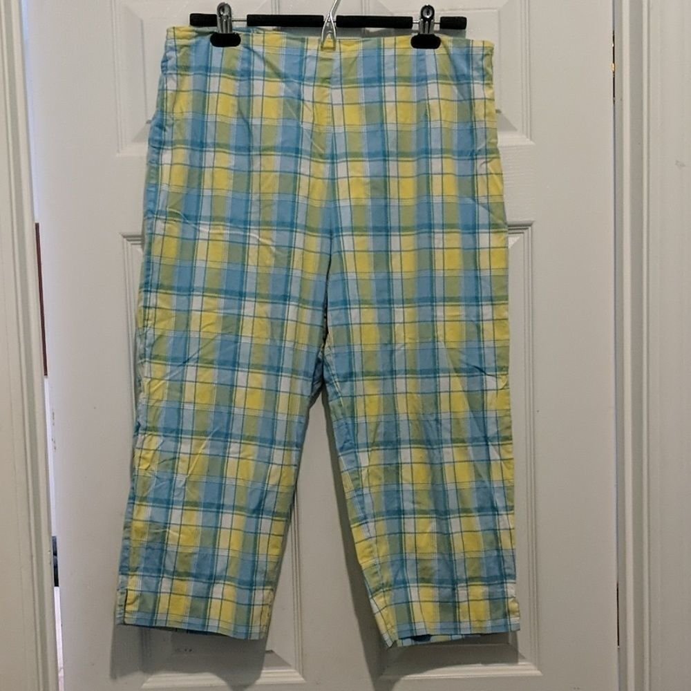 Mountain Lake Baby Blue And Yellow Plaid Capris