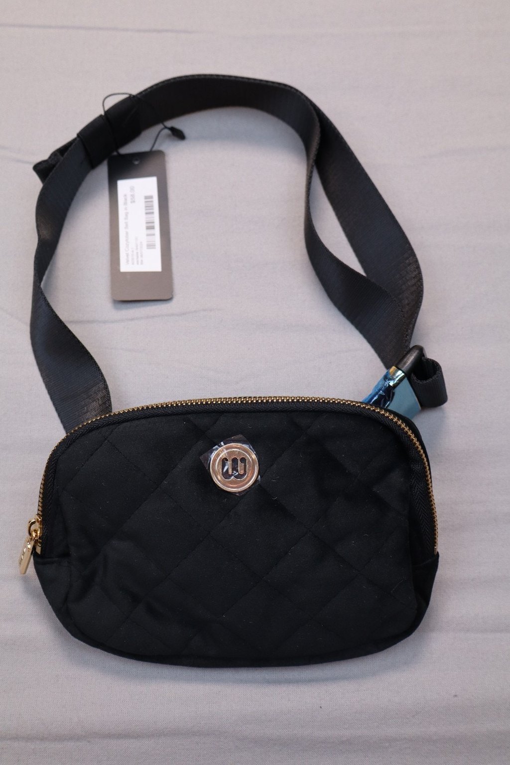 New Wantable Women's Black Velvet Cozytober Quilted Adjustable Belt Bag Os