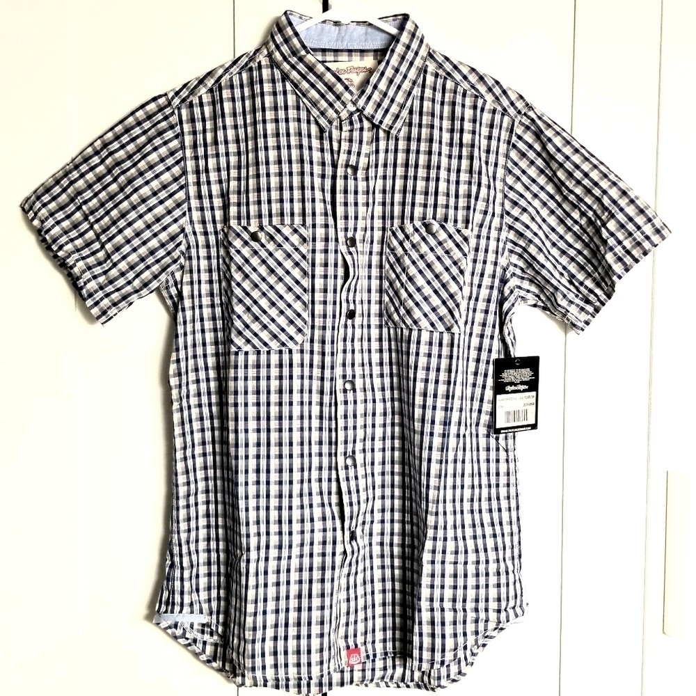Nwt Troylee Designs Men's Blue Plaid Shortsleeve Casual Work Buttondown Shirt, S