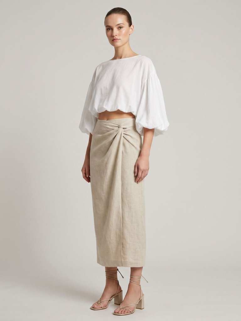 Lisa Maree Linen Tan Beige Long Skirt Sz S Linen Blend Wrap Style Nwt