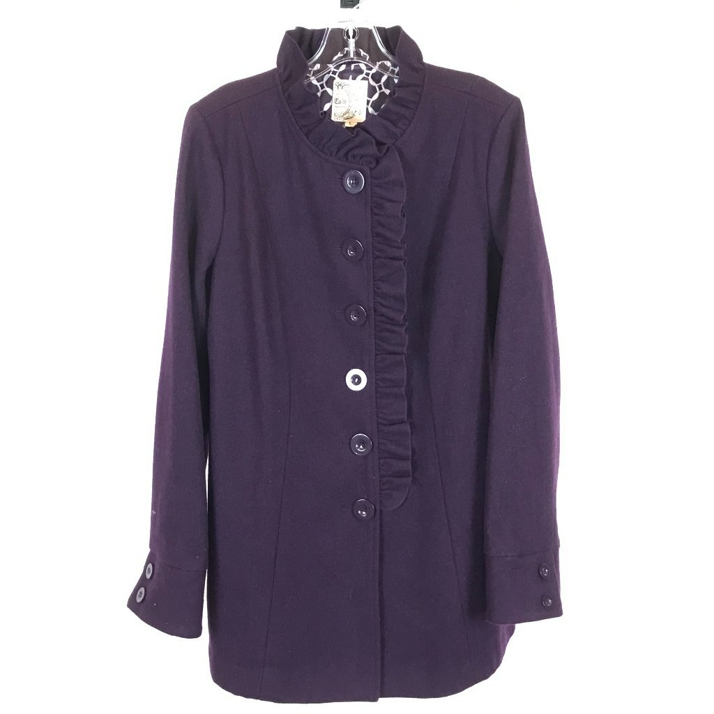 Nwt Womens Size Large Anthropolgoe Tulle Wool Blend Ruffle Detail Pea Coat