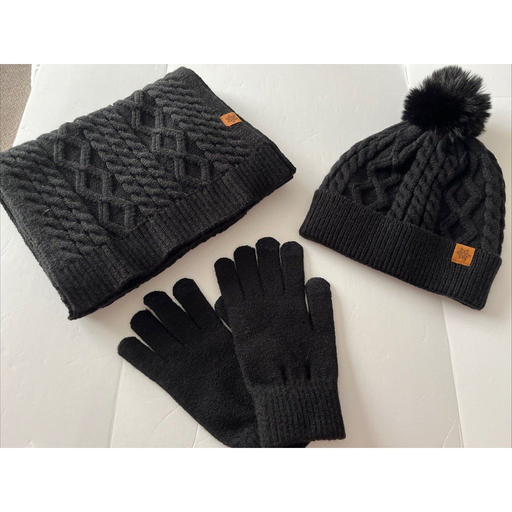 Womens Long Scarf Gloves And Hat Set Cold Weather Hat Scarf Glove Set Soft