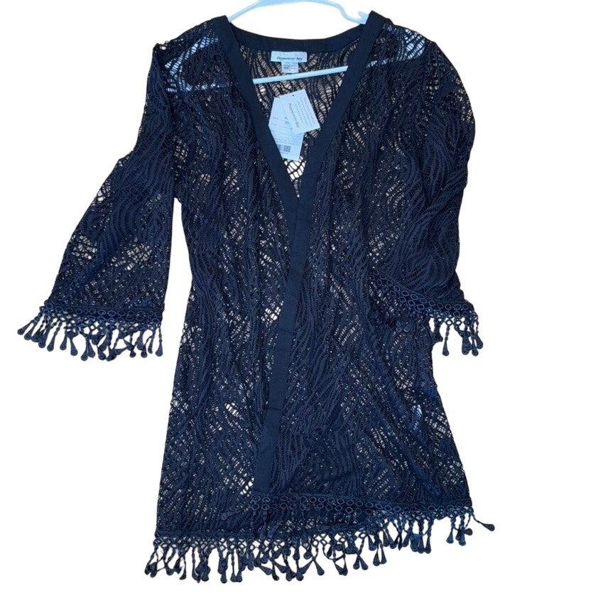 Peppermint Bay Black Crochet Cover Up Nwt