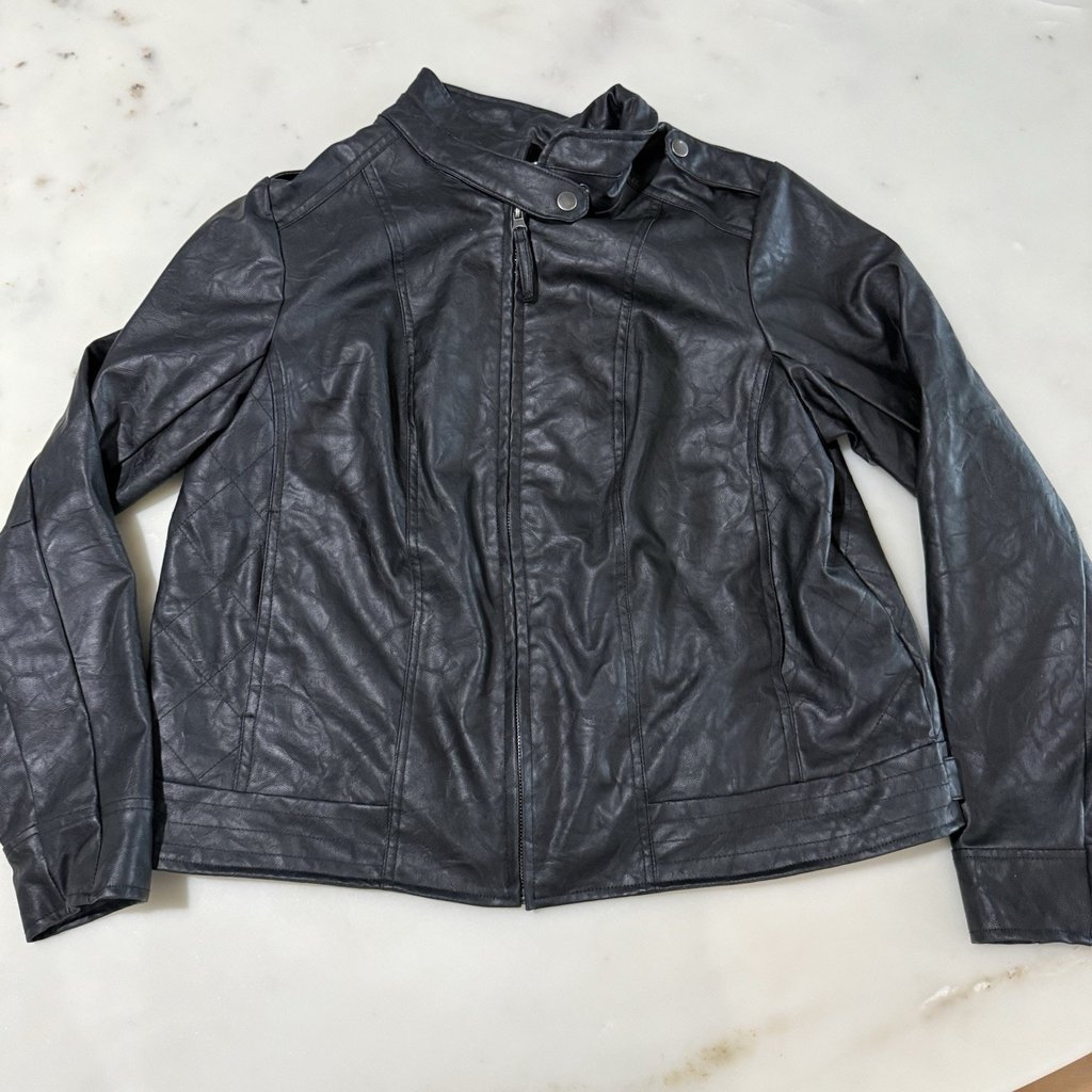 Nwt Jack Women’s Xl Faux Leather Jacket Black Standup Collar Full Zip Motocycle