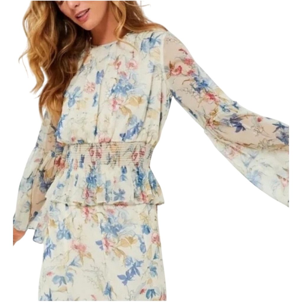 Tuckernuck Women's Lily Of The Valley Jennie Floral Blouse Peplum Hem Small 3010