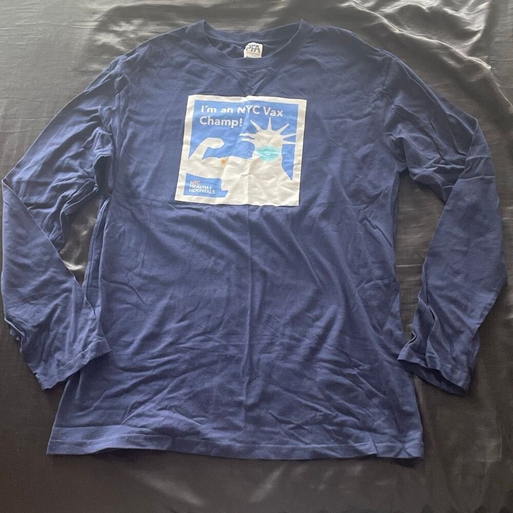 New York Statue Of Liberty Nyc Vax Champ Health Hospital Blue Tshirt One Size