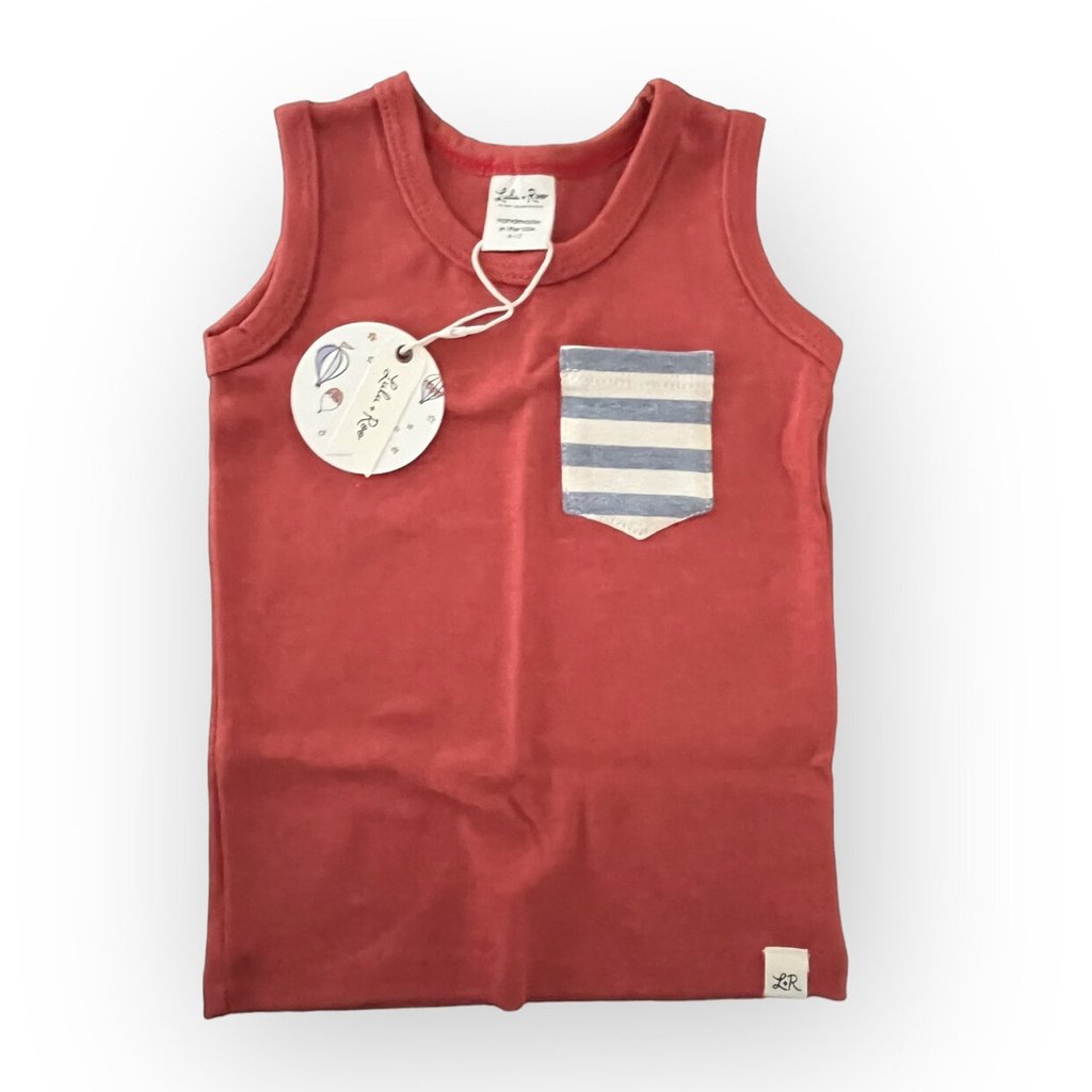 Lulu + Roo Nwt Boys Cherry And Midnight Stripe Pocket Tank. 6-12 Months