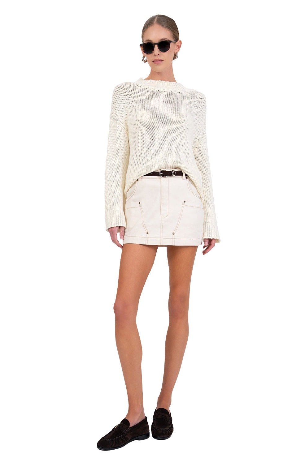 Parentezi Harper Ivory Mini Cotton Denim Skirt Size M