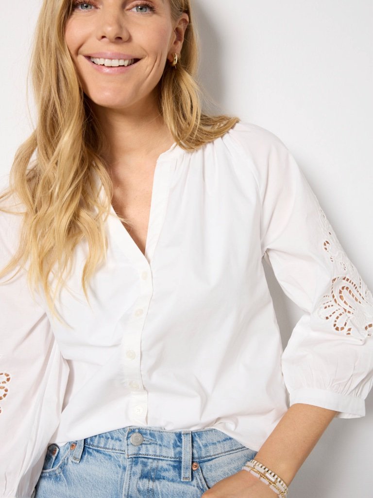 Nwt Evereve Ainsley Eyelet Sleeve Top White