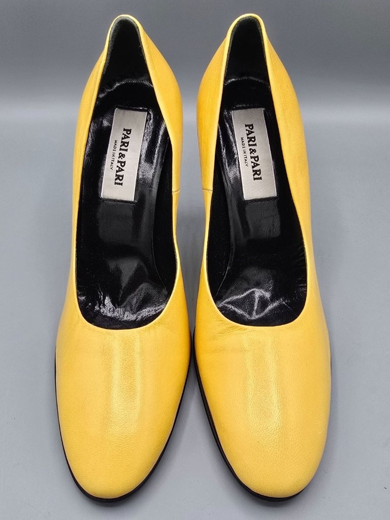 Vintage Y2k Deadstock Pari & Pari Lemon-Yellow Capretto Square-Toe Pumps (7b)