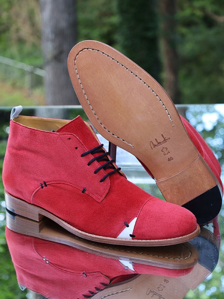 Milenika Ankle Boots Derby And Stitch Red Suede